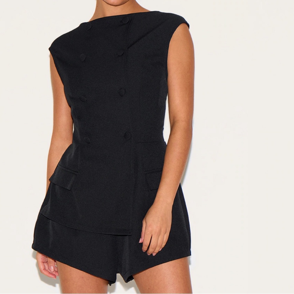 Petite Black Sleeveless Tailored Romper